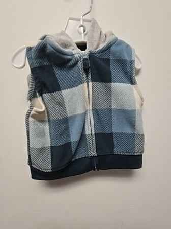 Blue/white plaid Carters Hooded vest, 6M B