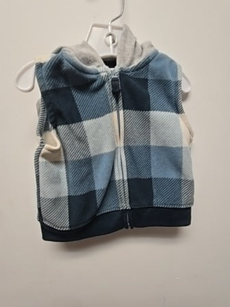 Blue/white plaid Carters Hooded vest, 6M B