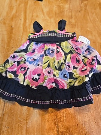 Navy/Purple/Pink/Green Flower Blueberi Boulevard Dress, 12M G