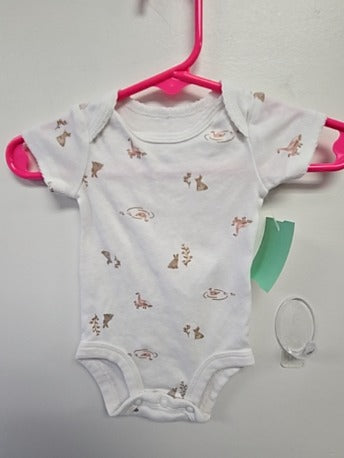 White/Pink Swan/Brown Bunny Carters Onesie, NB G