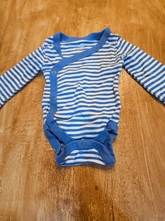 Blue/white Cloud island Stripe long sleeve onesie, NB B