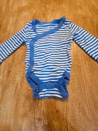 Blue/white Cloud island Stripe long sleeve onesie, NB B