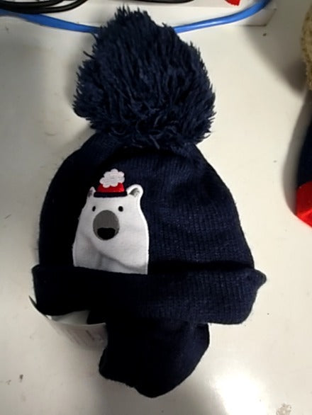 Navy/White Polar Bear First Steps Winter Hat/Mitts, 0-12M B