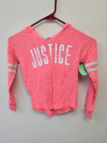 Pink/White Justice Hooded Longsleeve Shirt, 6 G