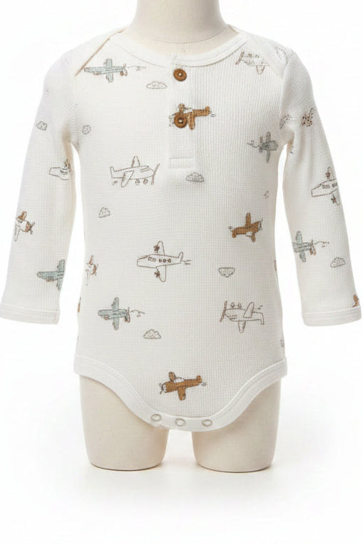 White w/ airplanes Carters LS Onesie, 9M B