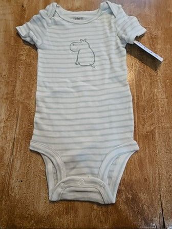 Green/white stripe Carters Hippo onesie, 12M B