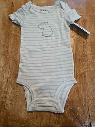 Green/white stripe Carters Hippo onesie, 12M B