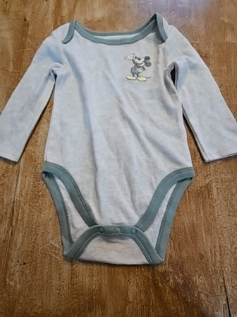 Green/tan Disney baby Mickey long sleeve onesie, 12M B