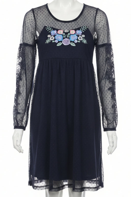 Navy Flower Speechless Kids Dress, 8 G