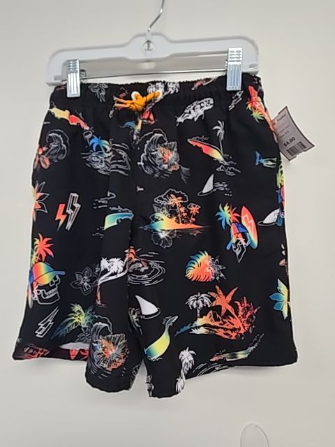 Black/White/Colorful Skull Wonder Nation Swim Trunks, 8 B