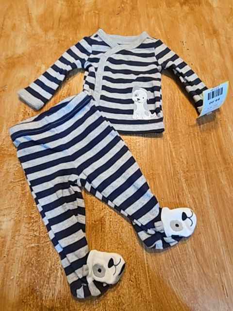 Grey/Navy Striped Carters Outfit, NB B