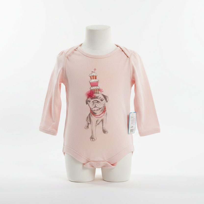 Pink Dog Gap Longsleeve Onesie, 6M G
