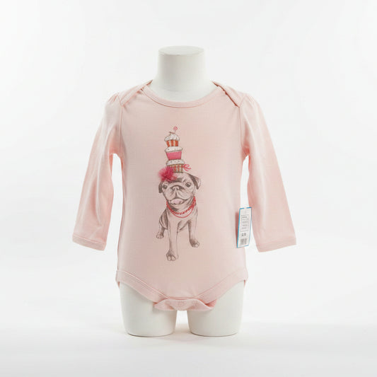 Pink Dog Gap Longsleeve Onesie, 6M G