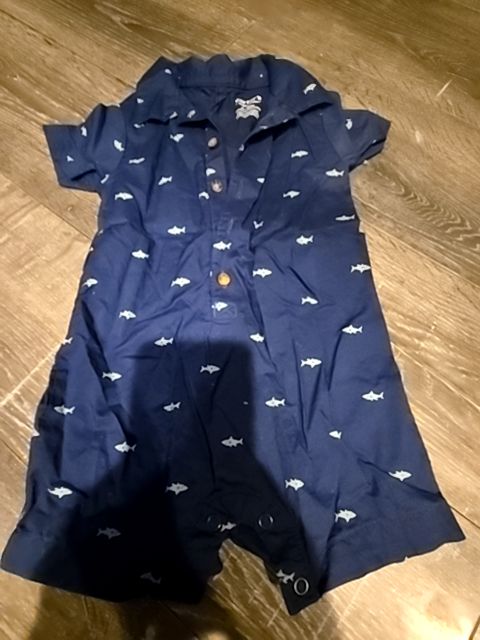 Blue Carters Shark one piece, 6M B