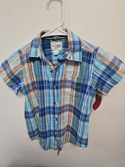 Blue/Orange Plaid Childrens Place Button Up, 4T B