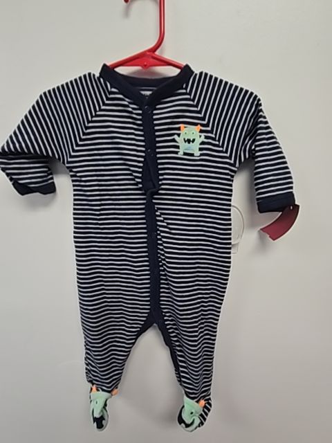 Navy/White Striped Monster Carters Sleeper, 6M B