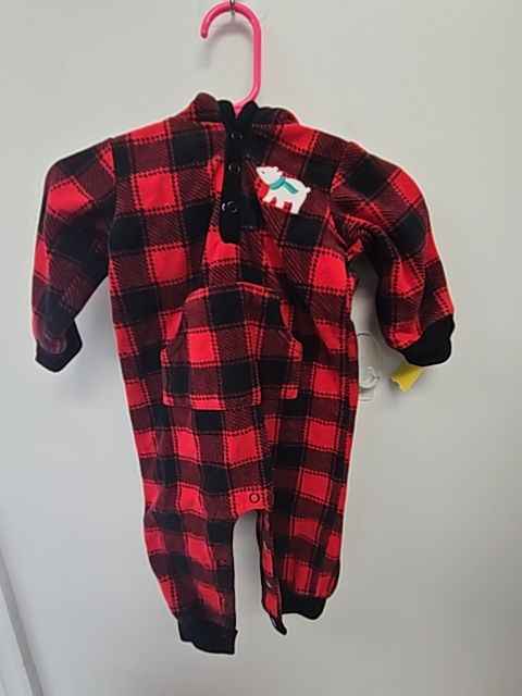 Red/Black Plaid Carters Hooded Pant One Piece, 6M B
