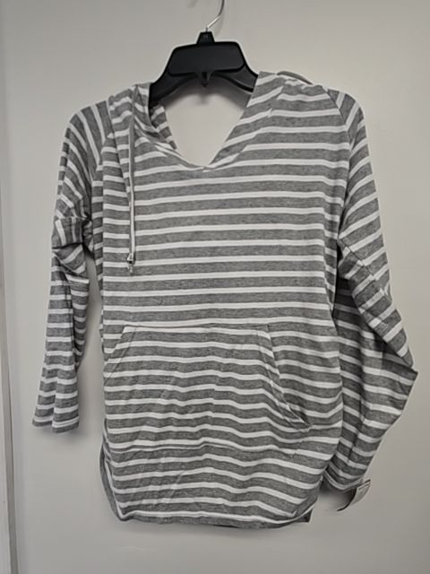 Grey/White Striped  Maternity Hoodie, Medium