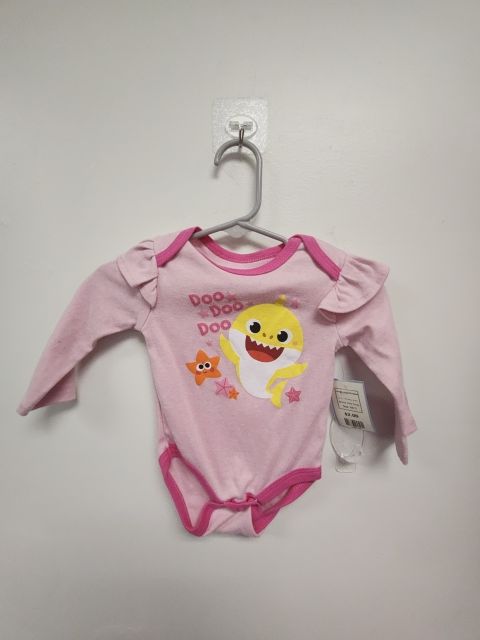 Pink Baby Shark Pink Fong Longsleeve Onesie, NB G