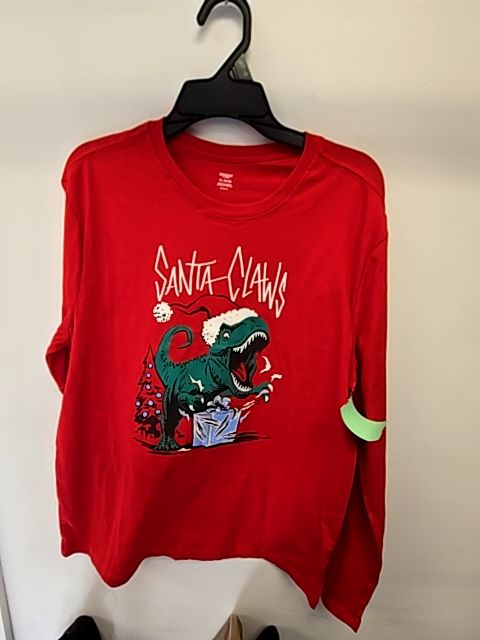Red Hoilday Time Santa Dinosaur Shirt, 14-16 B