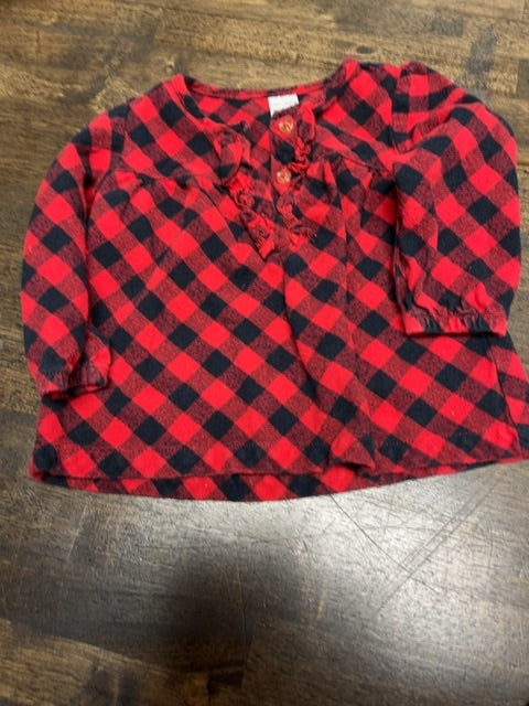 Black/Red Plaid Carters Longsleeve Shirt, 12M G