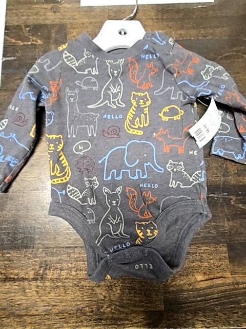 Grey/Colorful Animal Garanimals Longsleeve Onesie, 3M B