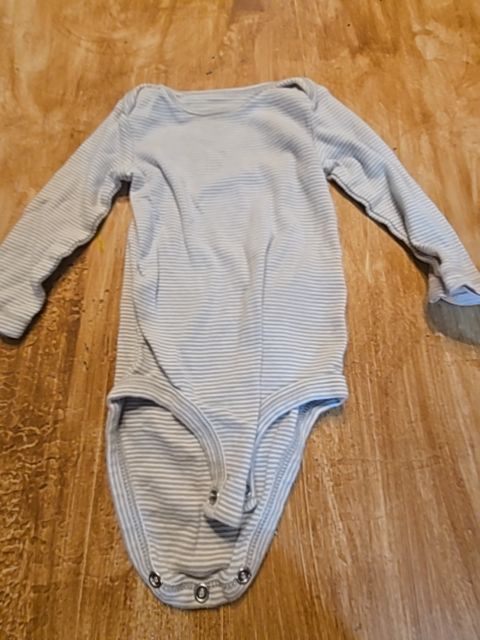 Grey/White Striped Carters Longsleeve Onesie, 9M B