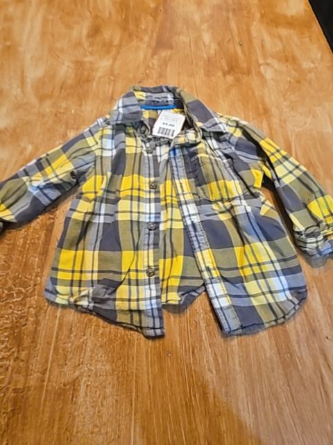 Yellow/Grey/White Plaid Carters Longsleeve Button Up, 12M B