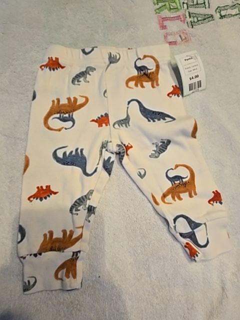 White/Colorful Dino Carters Pants, 6M B