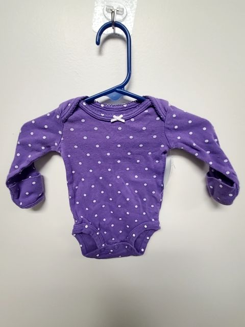 Purple/White Polka Dot Carters Longsleeve Onesie, NB G