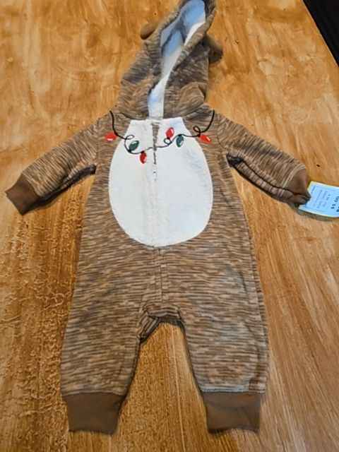 Brown Reindeer Carters Hooded Pant One Piece, NB B