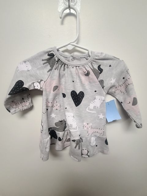 Grey/Pink Kitty  Dress, 3M G