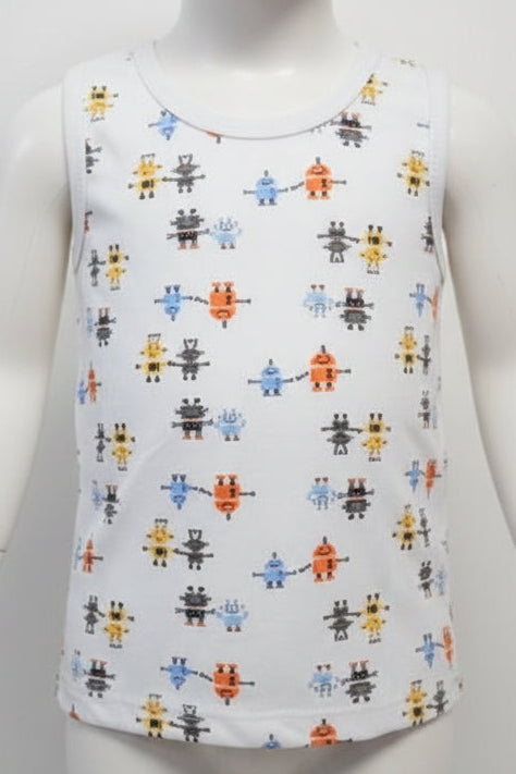 White/Colorful Robot Strawberry Tank Top, 4T B