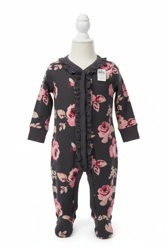 Grey/Pink Flower Modern Moments Pant One Piece, 3M G