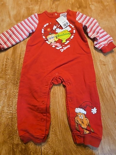 Red/White/Green Grinch Pant One Piece, 12M G