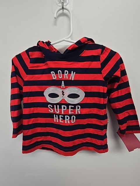 Navy/Red Striped Carters Hooded Longsleeve Shirt, 18M B