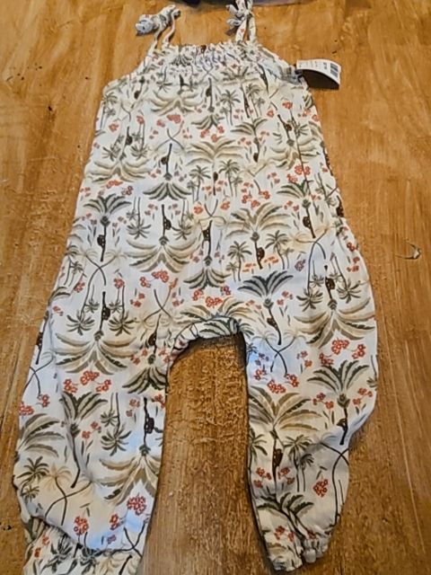 White/Green/Brown Palm Tree Old Navy Pant One Piece, 12M G
