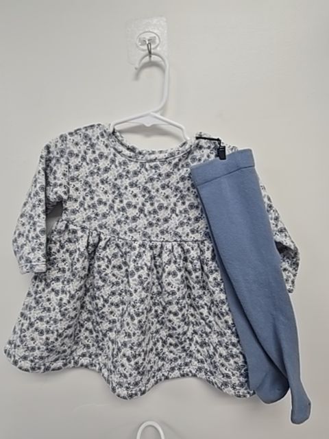 Blue/White Flower Carters Dress W/Tights, 6M G