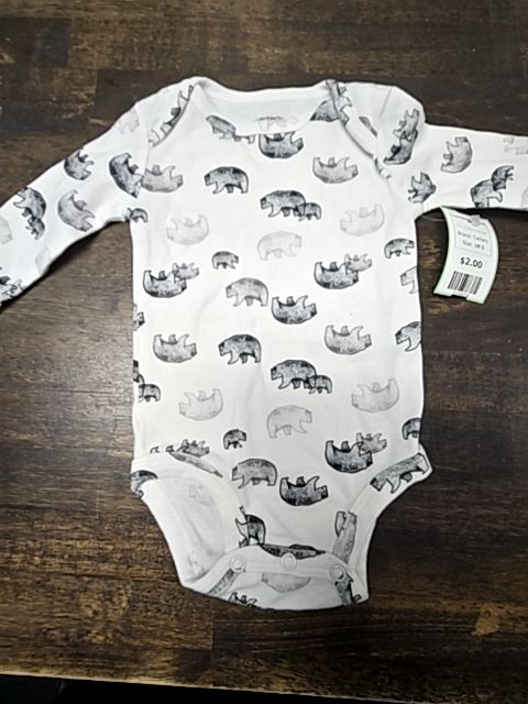 White/Navy/Grey Bear Carters Lognsleeve Onesie, 3M B