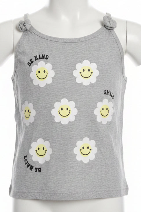Grey/White/Yellow Smiley Flowers Freestyle Tank Top, 6 G