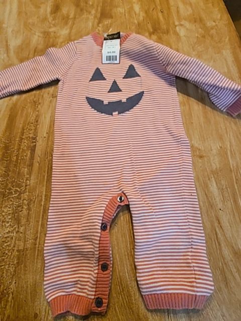 Pink/White/Grey Pumpkin Spooky Night Pant One Piece, 3M G