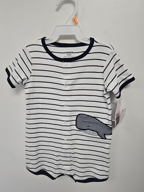 White/Navy Carters Short One Piece, 12M B