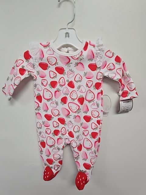 White/Pink Strawberries Baby Starters Sleeper, 3M G