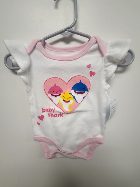 White/Pink Baby Shark Pink Fong Onesie, 3M G