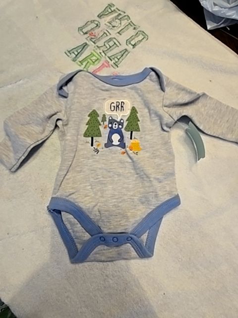 Grey/Blue Bear Minibean Longsleeve Onesie, 3-6M B