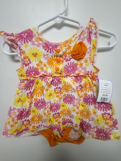 Orange/Pink Flower Faded Glory Dress, 3M G