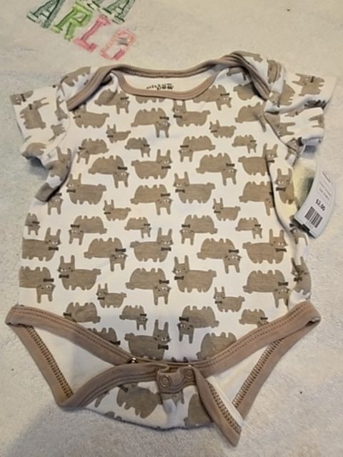 White/Brown Bunny Chickpea Onesie, 6-9M B