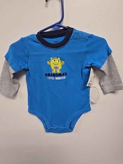 Blue/Grey Monster Carters Longsleeve Onesie, 6M B