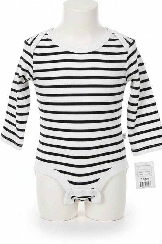 Black/White Striped Hanes Longsleeve Onesie, 12M B