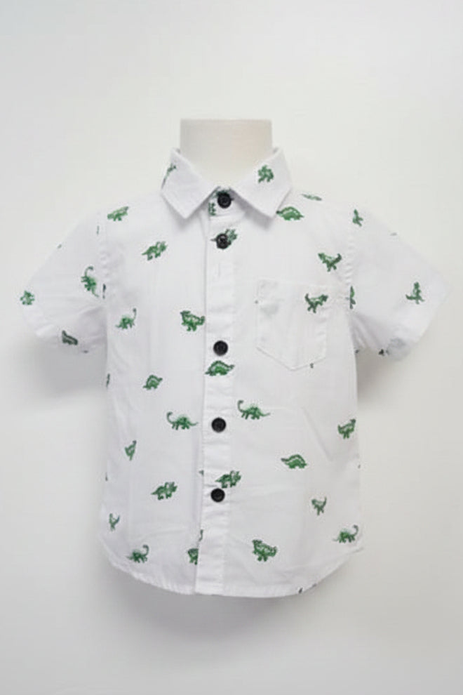 White/Green Dino Baby Rebels Button Up, 12M B